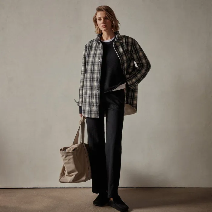 Women JacketsOuterwear James Perse Sherpa Lined Plaid Jacket Blackwhite
