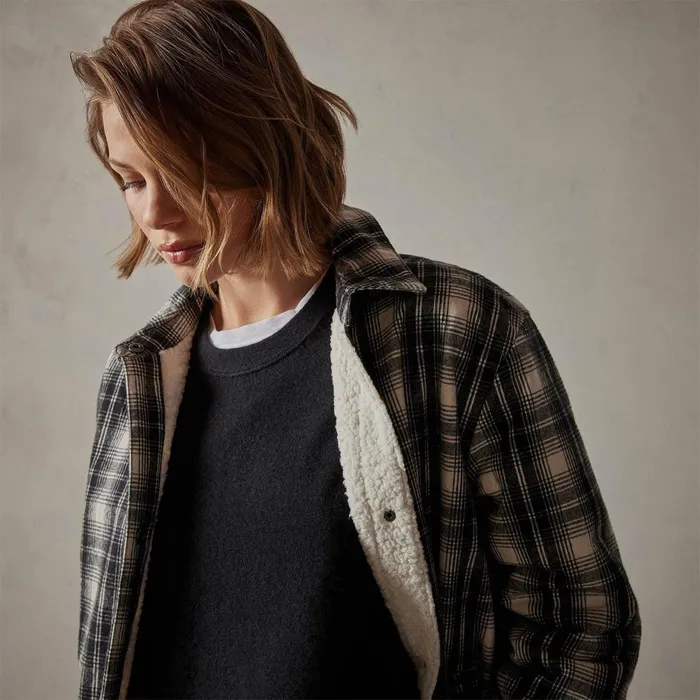 Women JacketsOuterwear James Perse Sherpa Lined Plaid Jacket Blackwhite
