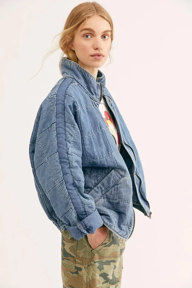 Women Jean Jackets Free People Dolman Quilted Denim Jacket Cali Indigo