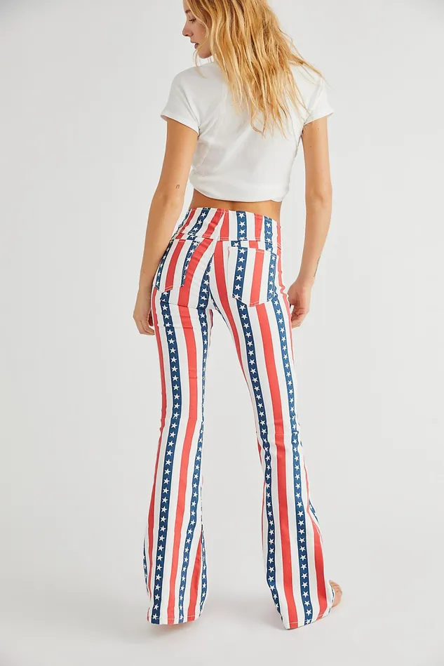 Women Jeans Free People Printed Penny PullOn Flare Jeans Stars And Stripes Print