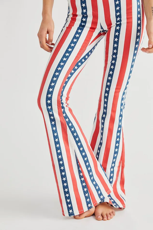 Women Jeans Free People Printed Penny PullOn Flare Jeans Stars And Stripes Print