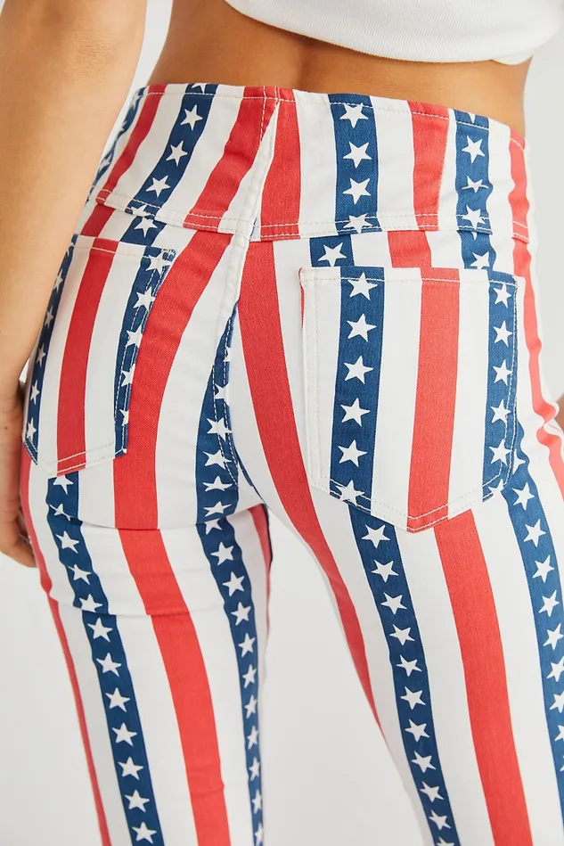 Women Jeans Free People Printed Penny PullOn Flare Jeans Stars And Stripes Print