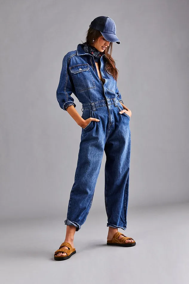 Women Jeans Free People Sammie Denim Coverall Seascape Blue
