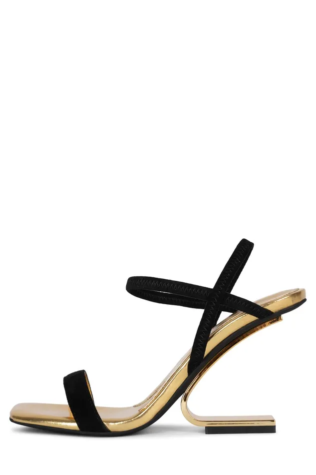Women Jeffrey Campbell Heel GEOMETRIC Black Suede Gold