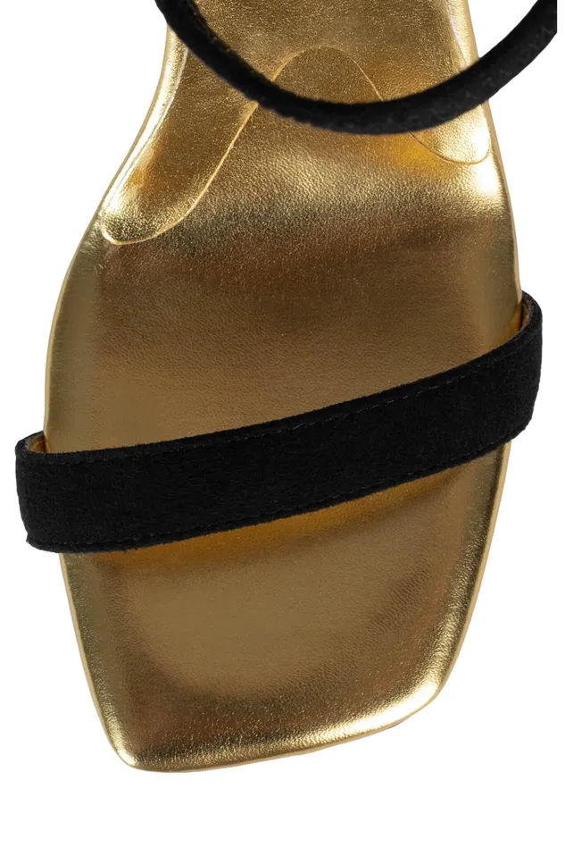 Women Jeffrey Campbell Heel GEOMETRIC Black Suede Gold