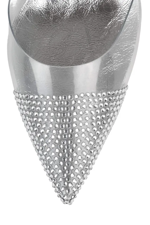 Women Jeffrey Campbell Mule BIGEGO Silver Clear