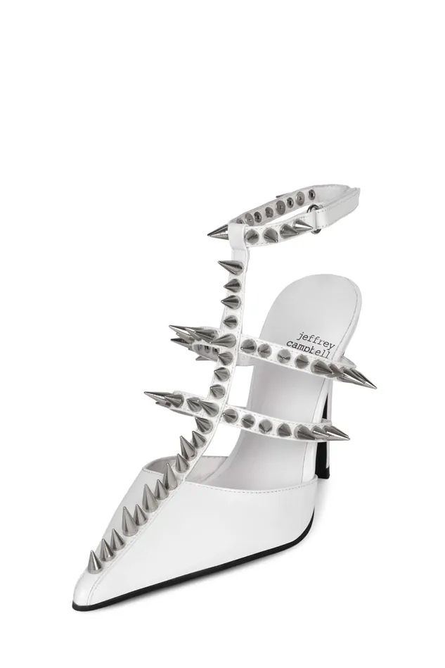 Women Jeffrey Campbell Mule STEPBACK White Patent Silver