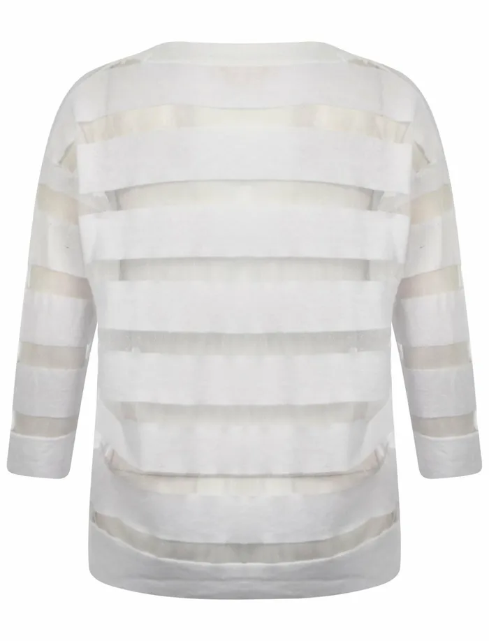 Women Jumpers and Cardigans Tokyo Laundry Plum Tree Taylor White Sheer Striped Cardigan Navigator
