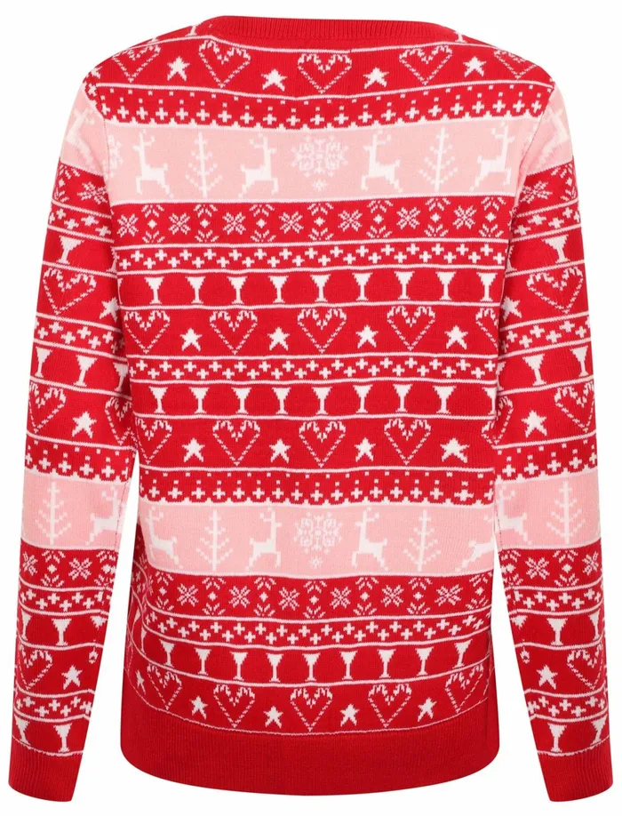 Women Jumpers and Cardigans Tokyo Laundry Reindeer Fairisle Novelty Christmas Jumper In Red Candy Pink White Pink