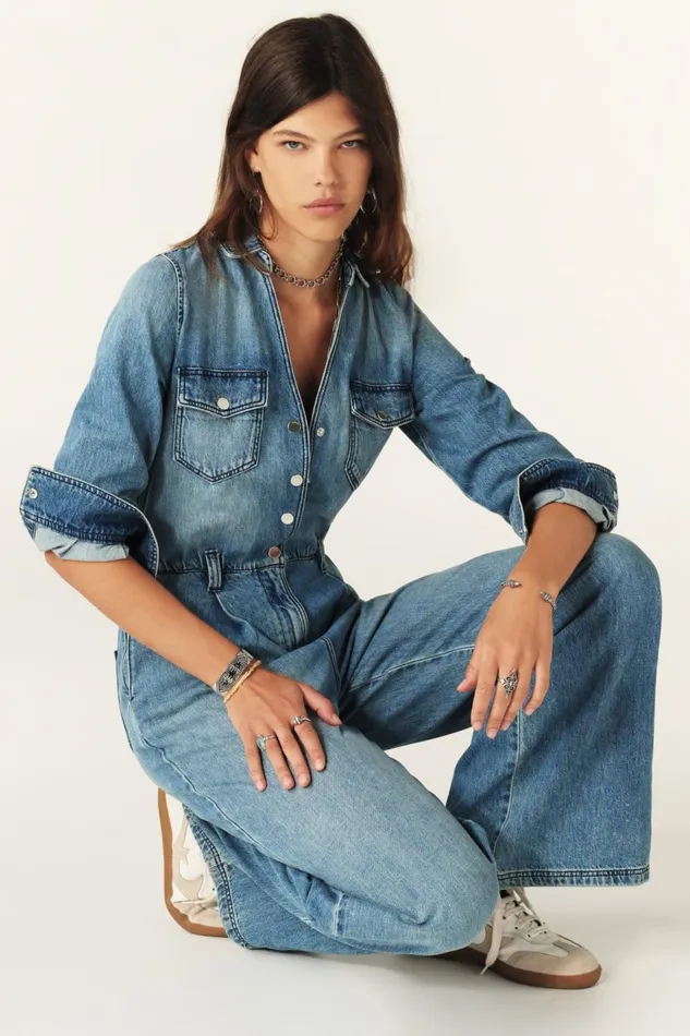 Women Jumpsuits and Overalls Baandsh Long Denim Jumpsuit Fannie Blue