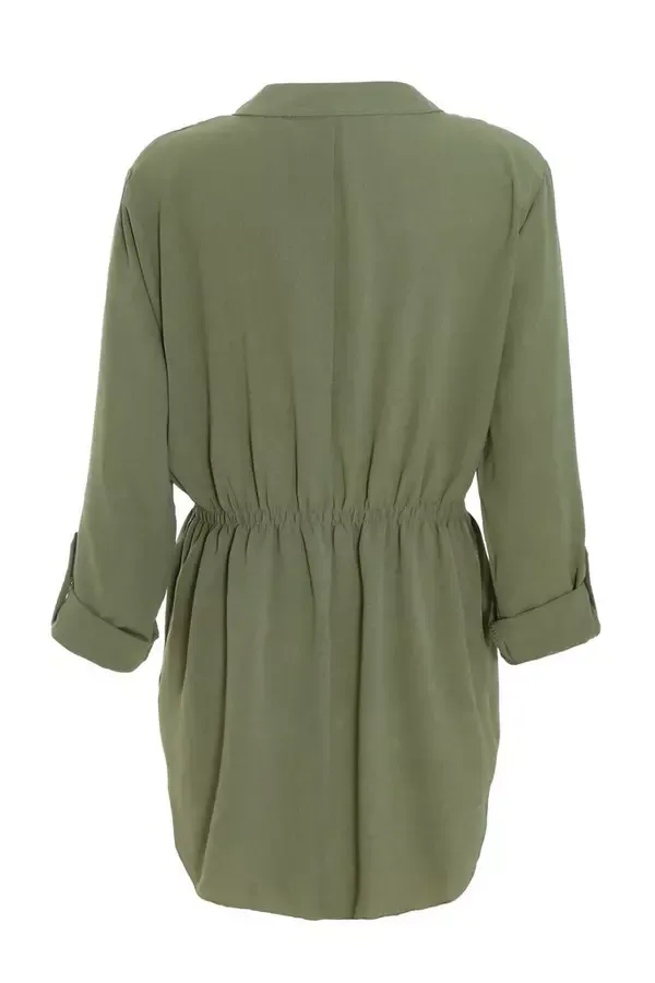 Women Khaki Button Up Blouse Quiz Clothing Casual Clothing
