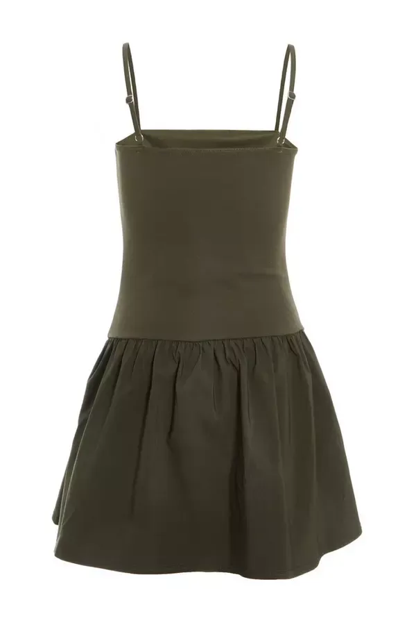Women Khaki Strappy Puff Ball Skater Dress Quiz Clothing Dresses