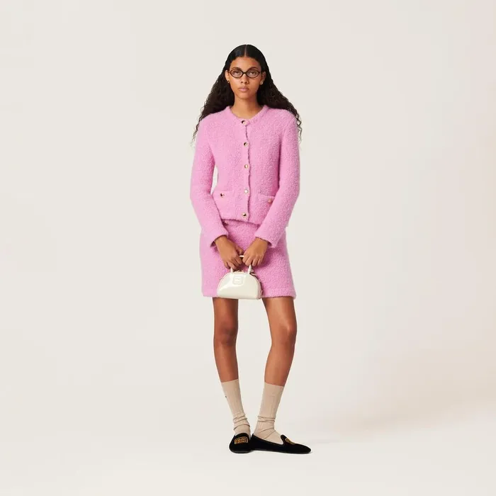 Women Knitwear Miu Miu Cashmere And Silk Knit Cardigan Pink Women Knitwear Miu Miu Cashmere And Silk Knit Cardigan Pink