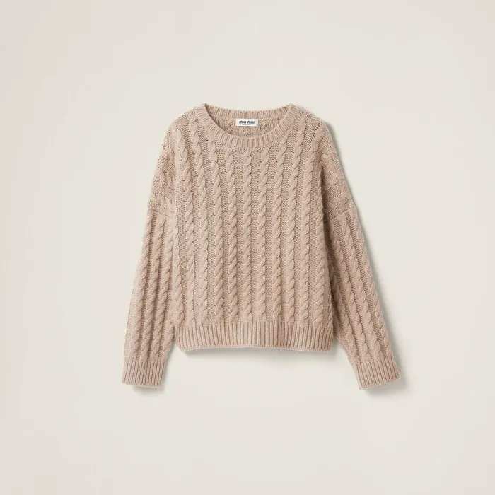 Women Knitwear Miu Miu Cashmere Sweater Sand Beige