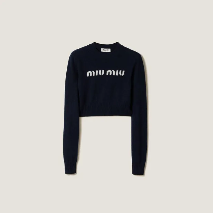 Women Knitwear Miu Miu Wool And Cashmere Sweater Navy