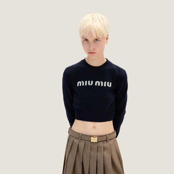 Women Knitwear Miu Miu Wool And Cashmere Sweater Navy Women Knitwear Miu Miu Wool And Cashmere Sweater Navy