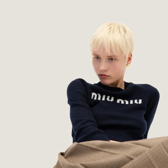 Women Knitwear Miu Miu Wool And Cashmere Sweater Navy Women Knitwear Miu Miu Wool And Cashmere Sweater Navy