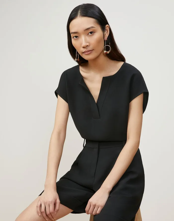 Women Lafayette 148 New York Blouses and Shirts Aliana Blouse In Finesse Crepe Black