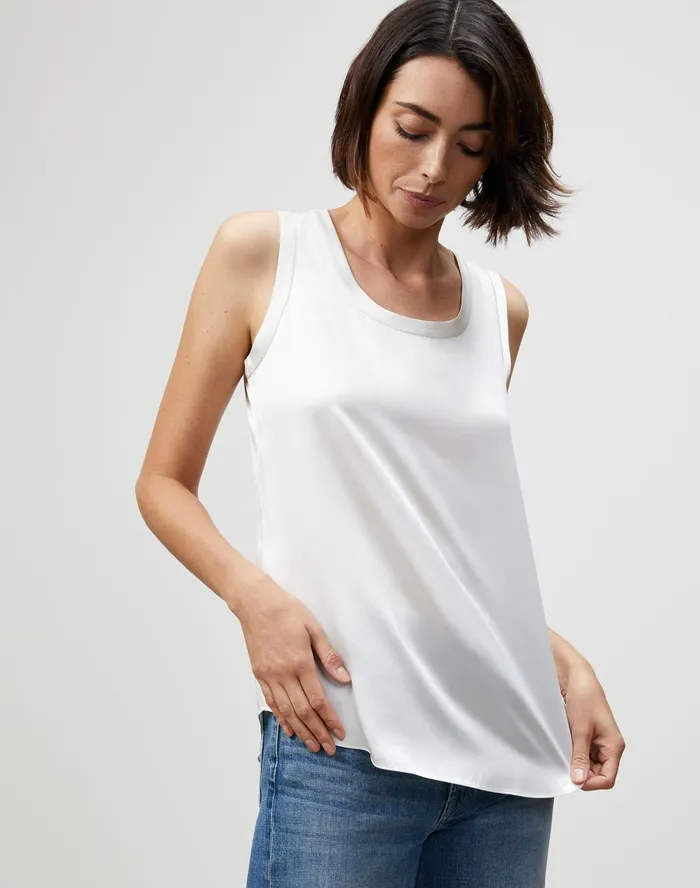 Women Lafayette 148 New York Blouses and Shirts Luxe Charmeuse Reversible Perla Blouse Cloud