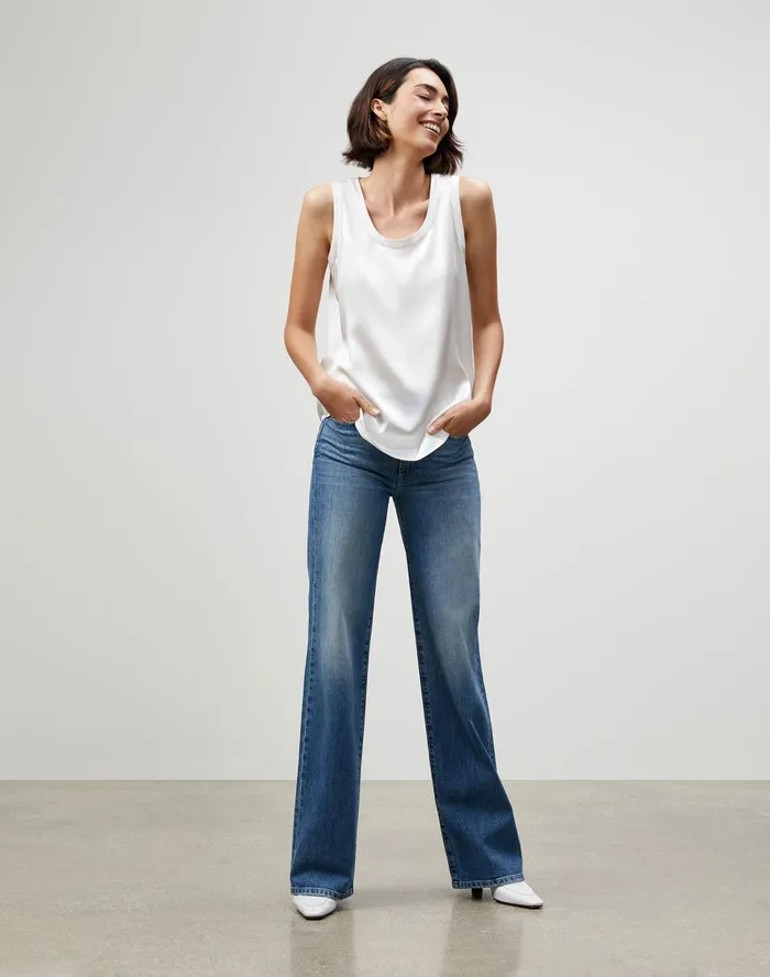 Women Lafayette 148 New York Blouses and Shirts Luxe Charmeuse Reversible Perla Blouse Cloud