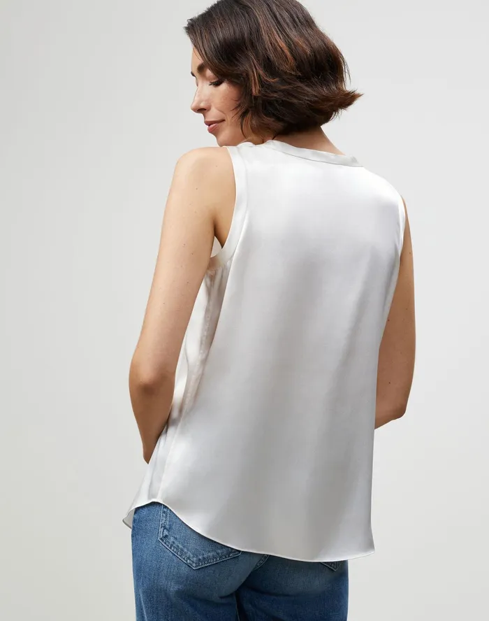 Women Lafayette 148 New York Blouses and Shirts Luxe Charmeuse Reversible Perla Blouse Cloud