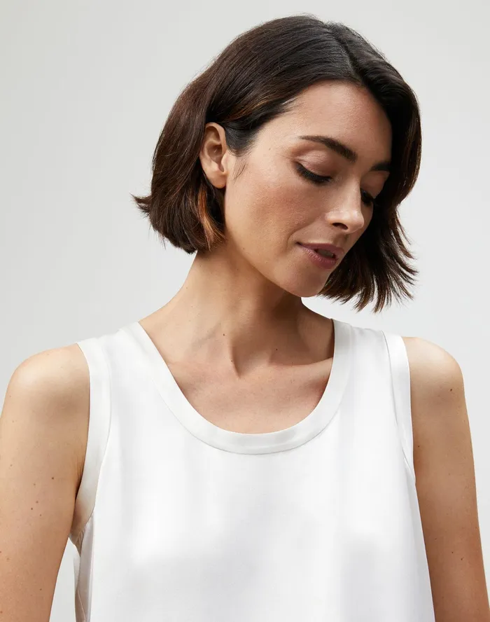 Women Lafayette 148 New York Blouses and Shirts Luxe Charmeuse Reversible Perla Blouse Cloud