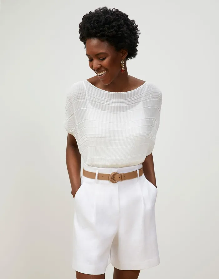 Women Lafayette 148 New York Blouses and Shirts Mara Blouse In Pliss Chiffon White
