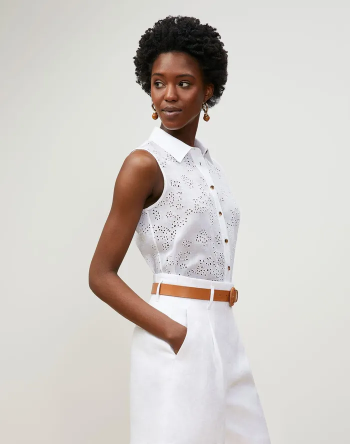 Women Lafayette 148 New York Blouses and Shirts Petite Ari Blouse In Petal Eyelet White