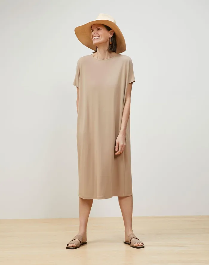 Women Lafayette 148 New York Dresses Avery Dress In Midweight Matte Jersey Smoked Taupe