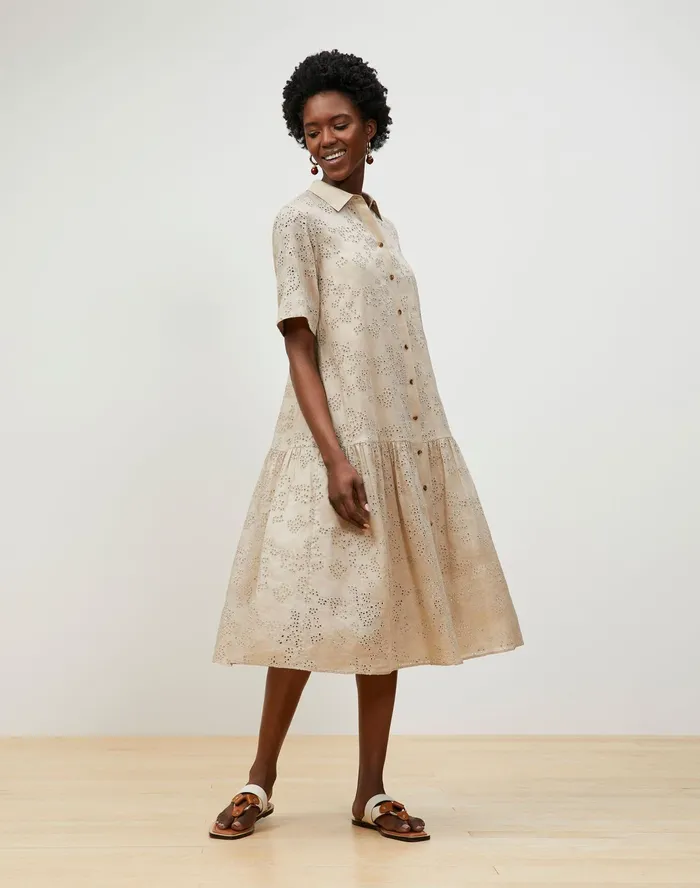 Women Lafayette 148 New York Dresses Denver Shirtdress In Petal Eyelet Smoked Taupe