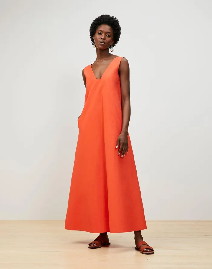 Women Lafayette 148 New York Dresses Harper Dress In Tactile Italian Cotton Vibrant Persimmon