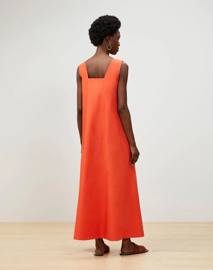 Women Lafayette 148 New York Dresses Harper Dress In Tactile Italian Cotton Vibrant Persimmon