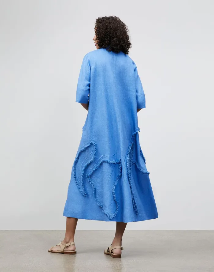 Women Lafayette 148 New York Dresses Petite Sera Dress In Eyelash Embellished Summer Linen Bluebell