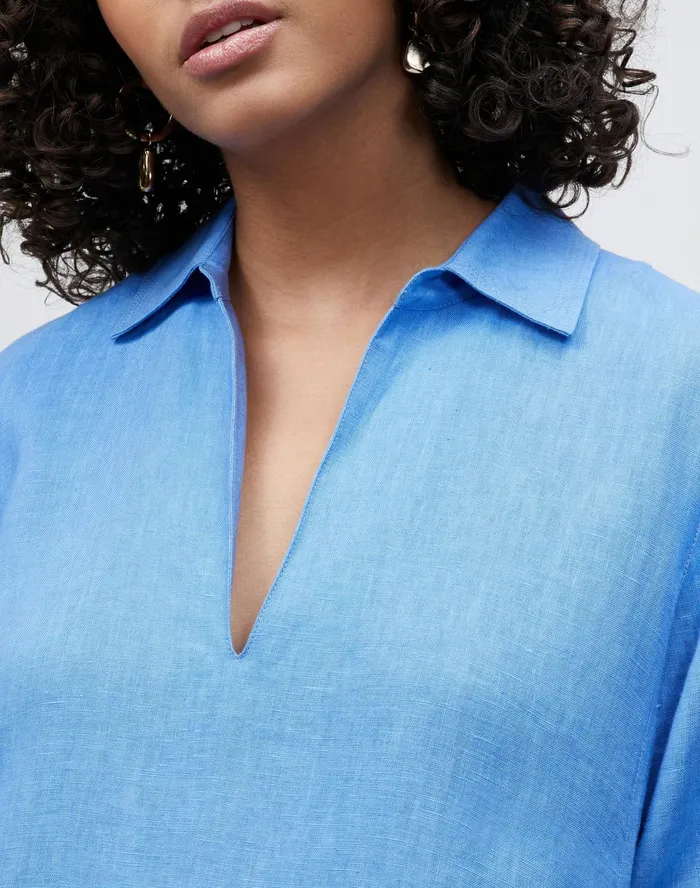 Women Lafayette 148 New York Dresses Petite Sera Dress In Eyelash Embellished Summer Linen Bluebell