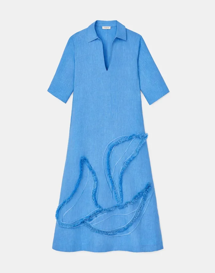 Women Lafayette 148 New York Dresses Petite Sera Dress In Eyelash Embellished Summer Linen Bluebell