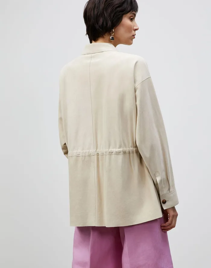 Women Lafayette 148 New York Jackets and Blazers PlusSize Devan Shirt Jacket Italian Paperfine Suede Ecru