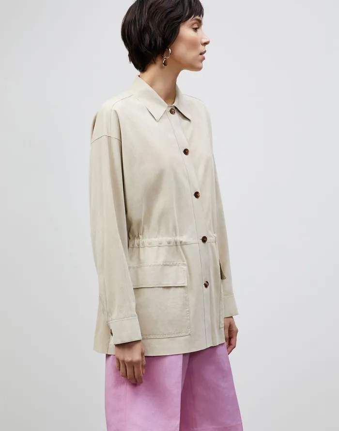 Women Lafayette 148 New York Jackets and Blazers PlusSize Devan Shirt Jacket Italian Paperfine Suede Ecru