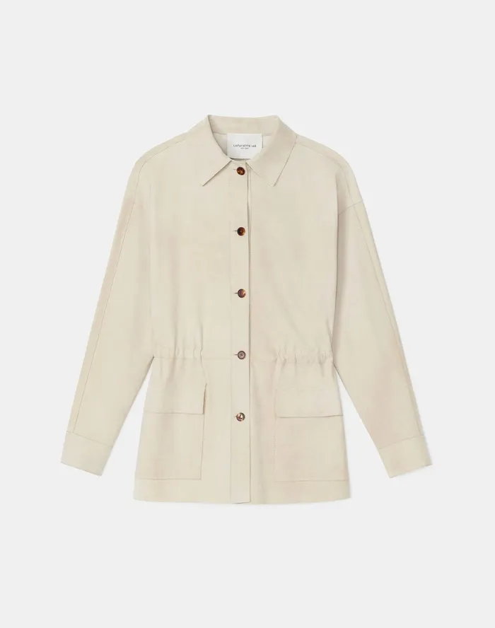 Women Lafayette 148 New York Jackets and Blazers PlusSize Devan Shirt Jacket Italian Paperfine Suede Ecru
