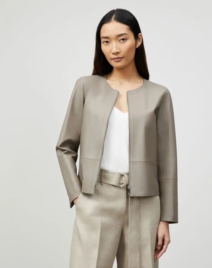 Women Lafayette 148 New York Leathers and Suedes Griffith Jacket In Lightweight Plonge Lambskin Mink Grey Women Lafayette 148 New York Leathers and Suedes Griffith Jacket In Lightweight Plonge Lambskin Mink Grey
