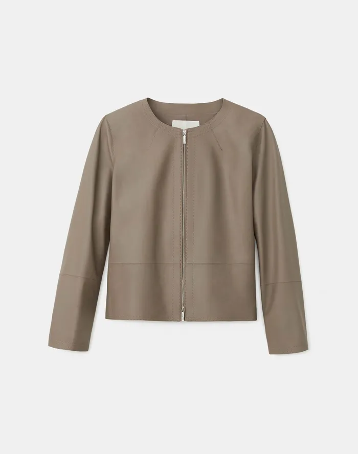 Women Lafayette 148 New York Leathers and Suedes Griffith Jacket In Lightweight Plonge Lambskin Mink Grey