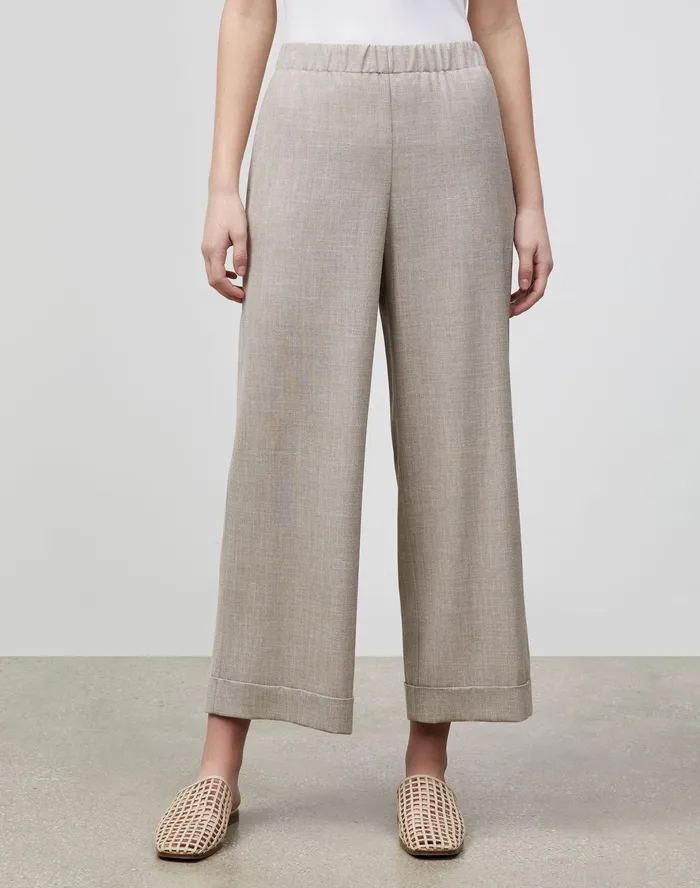Women Lafayette 148 New York Pants and Shorts Riverside Cropped Pant In Italian Tropical Weave Smoked Taupe Melange