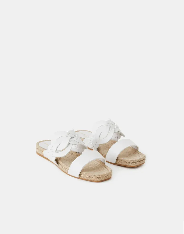 Women Lafayette 148 New York Sandals Ondine 8 Knot Espadrille Slide In Leather White