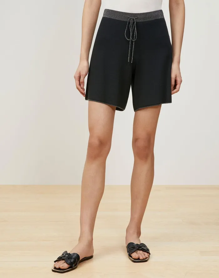 Women Lafayette 148 New York Sweaters Matte Crepe Knit PullOn Short Black
