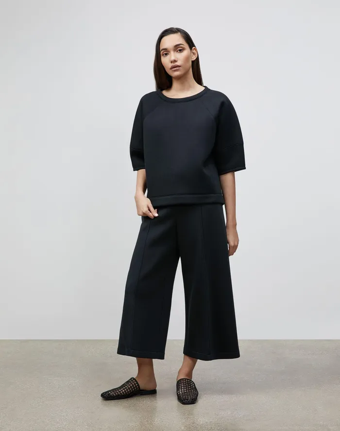 Women Lafayette 148 New York Tops and Tees Serifina Sweatshirt In Italian Scuba Jersey Black