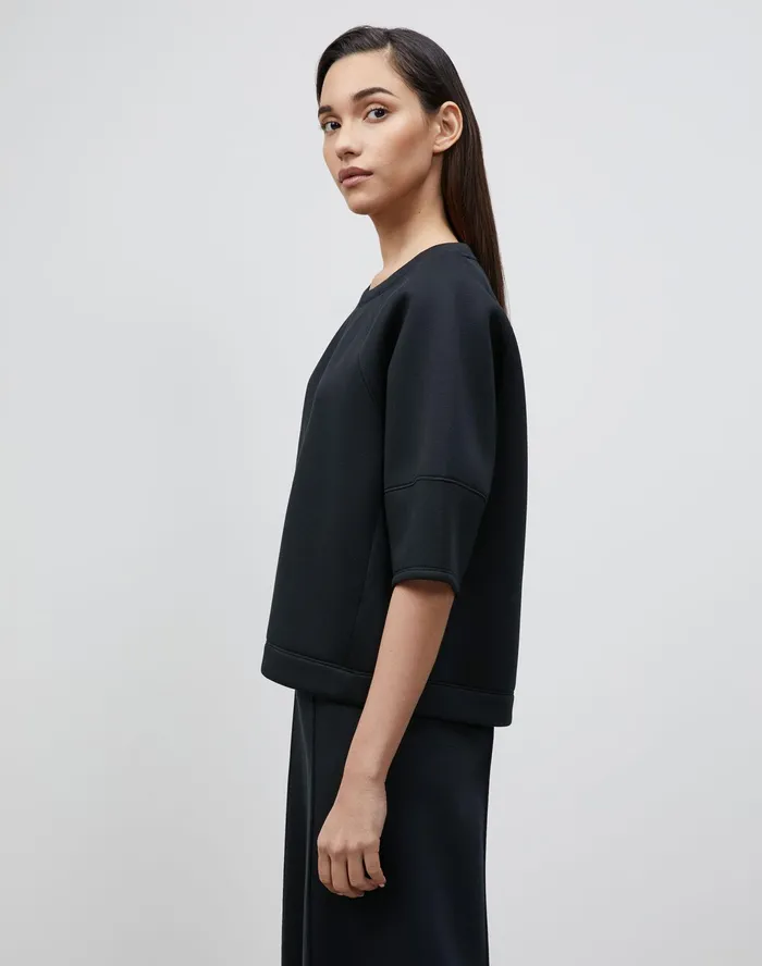 Women Lafayette 148 New York Tops and Tees Serifina Sweatshirt In Italian Scuba Jersey Black