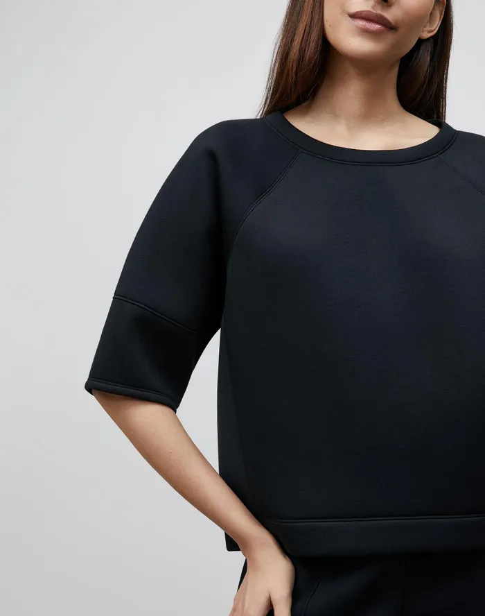 Women Lafayette 148 New York Tops and Tees Serifina Sweatshirt In Italian Scuba Jersey Black