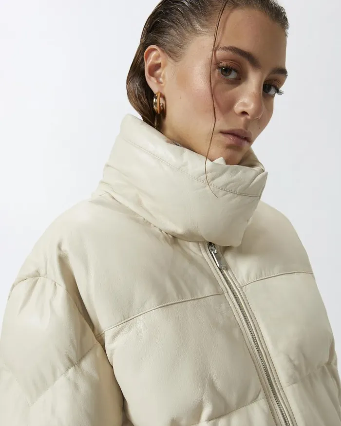 Women Leather Jackets Pinko Short Padded Leather Highneck Jacket Grey Silver Lining Women Leather Jackets Pinko Short Padded Leather Highneck Jacket Grey Silver Lining