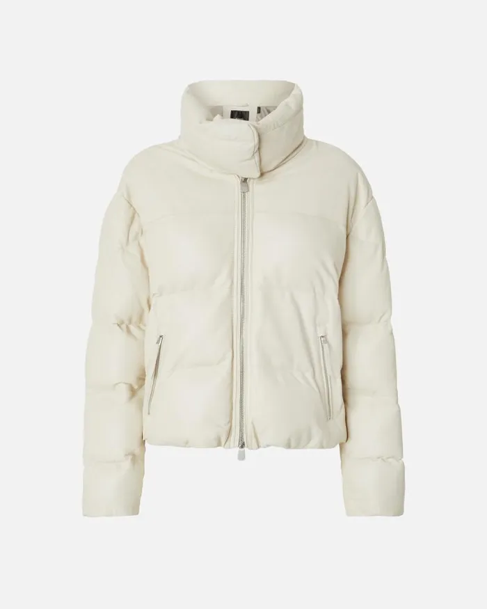 Women Leather Jackets Pinko Short Padded Leather Highneck Jacket Grey Silver Lining Women Leather Jackets Pinko Short Padded Leather Highneck Jacket Grey Silver Lining