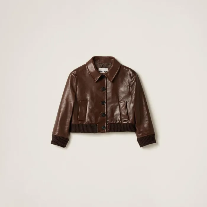 Women Leather Miu Miu Cropped Leather Jacket Sienna