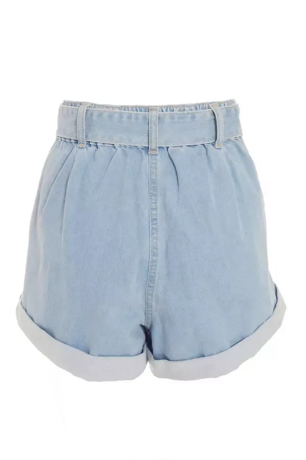 Women Light Blue Denim Belted Shorts Quiz Clothing Shorts